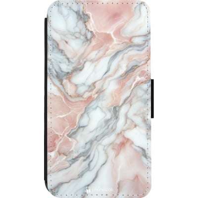 Coque iPhone 13 mini - Wallet noir Marbre Rose Lumineux