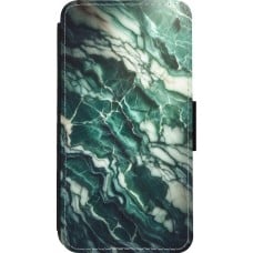 Coque iPhone 13 mini - Wallet noir Marbre vert majestueux