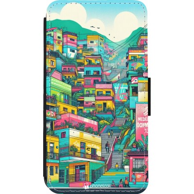 Coque iPhone 13 mini - Wallet noir Medellin Comuna 13 Art