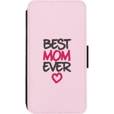 Coque iPhone 13 mini - Wallet noir Mom 2023 best Mom ever pink