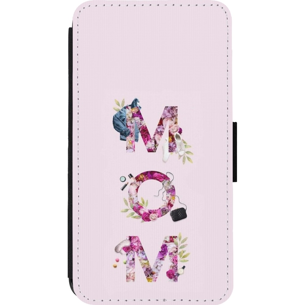 Coque iPhone 13 mini - Wallet noir Mom 2024 girly mom