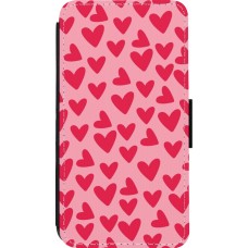 Coque iPhone 13 mini - Wallet noir Mom 2024 petits coeurs