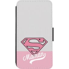 Coque iPhone 13 mini - Wallet noir Mom 2024 Super hero maman