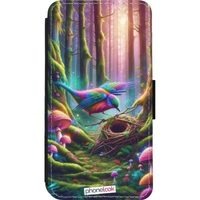 Coque iPhone 13 mini - Wallet noir Oiseau Nid Forêt