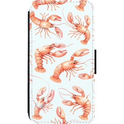 Coque iPhone 13 mini - Wallet noir Pattern de homards pastels