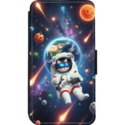 Coque iPhone 13 mini - Wallet noir VR SpaceCat Odyssey