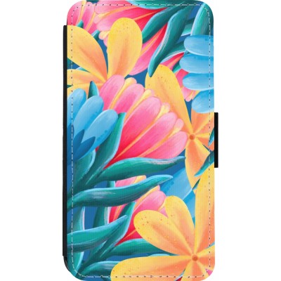 Coque iPhone 13 mini - Wallet noir Spring 23 colorful flowers