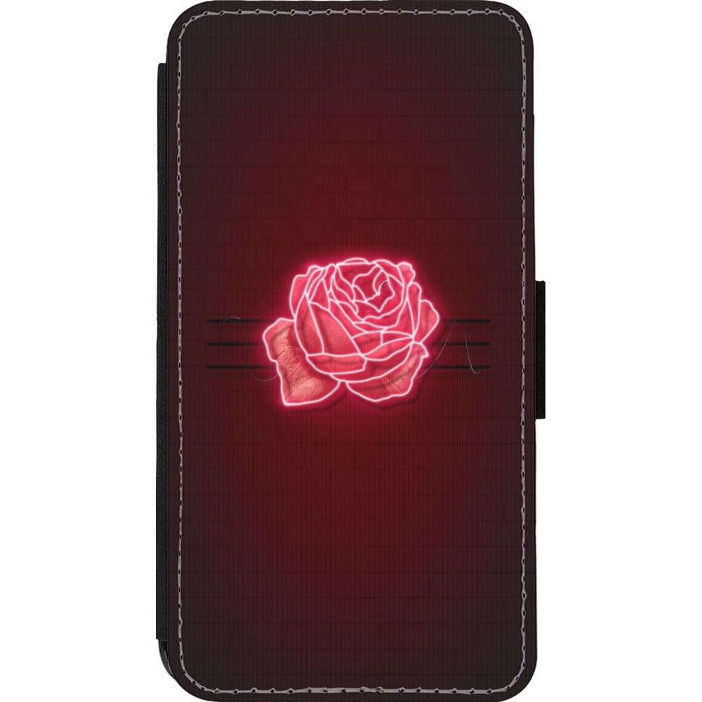 Coque iPhone 13 mini - Wallet noir Spring 23 neon rose