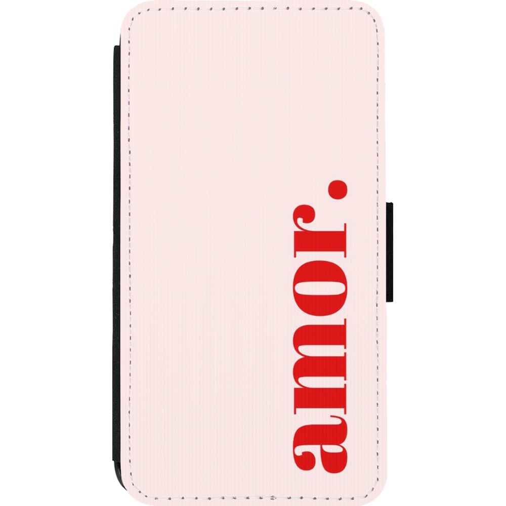 Coque iPhone 13 mini - Wallet noir Valentine 2024 amor