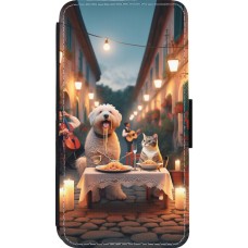 Coque iPhone 13 mini - Wallet noir Valentine 2024 Dog & Cat Candlelight