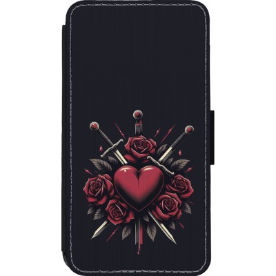 Coque iPhone 13 mini - Wallet noir Valentine 2024 gothic love