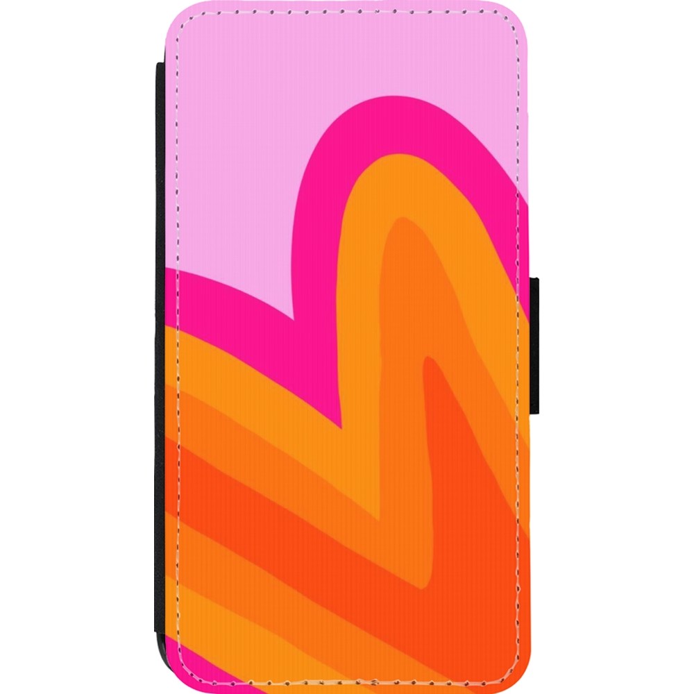 Coque iPhone 13 mini - Wallet noir Valentine 2024 heart gradient