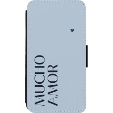 Coque iPhone 13 mini - Wallet noir Valentine 2024 mucho amor azul