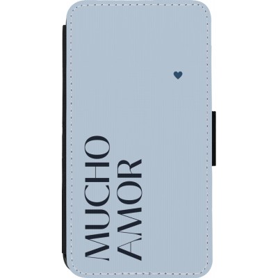 Coque iPhone 13 mini - Wallet noir Valentine 2024 mucho amor azul