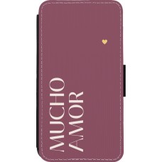 Coque iPhone 13 mini - Wallet noir Valentine 2024 mucho amor rosado