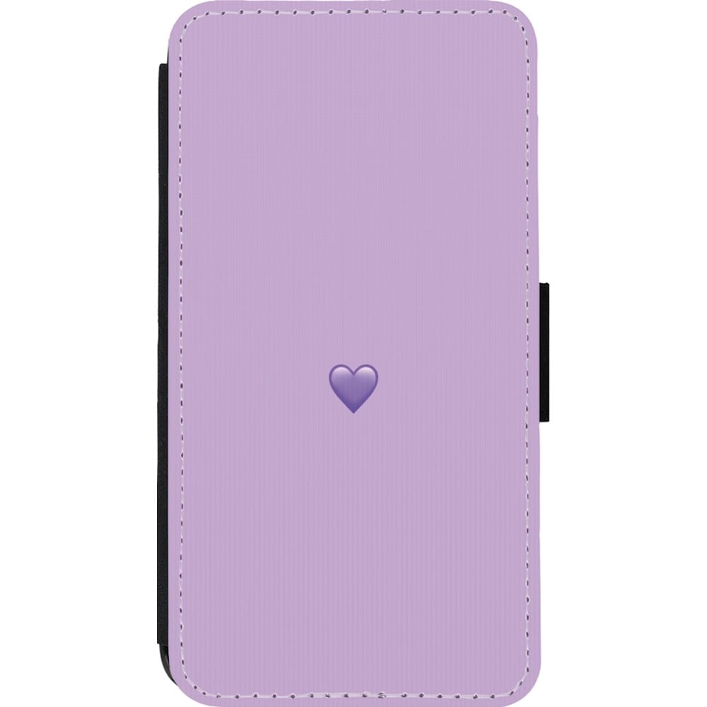 Coque iPhone 13 mini - Wallet noir Valentine 2023 purpule single heart