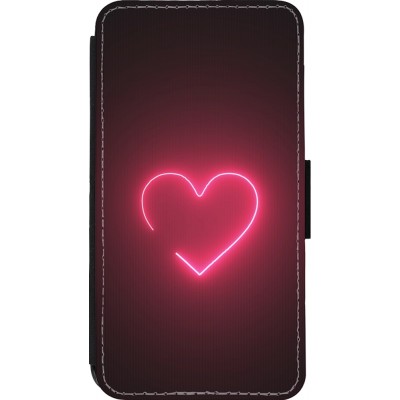 Coque iPhone 13 mini - Wallet noir Valentine 2023 single neon heart