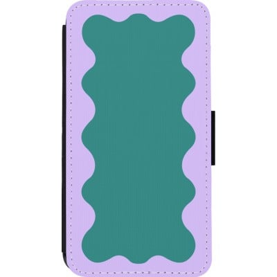 Coque iPhone 13 mini - Wallet noir Wavy Rectangle Green Purple