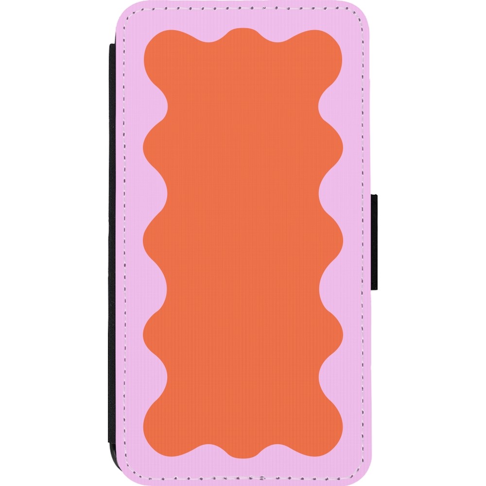 Coque iPhone 13 mini - Wallet noir Wavy Rectangle Orange Pink