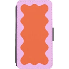 Coque iPhone 13 mini - Wallet noir Wavy Rectangle Orange Pink