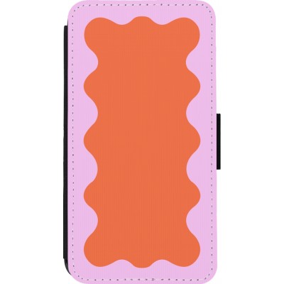 Coque iPhone 13 mini - Wallet noir Wavy Rectangle Orange Pink