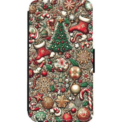 Coque iPhone 13 mini - Wallet noir Noël 2023 micro pattern