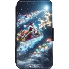 Coque iPhone 13 mini - Wallet noir Noël 2023 Père Noël enchanté