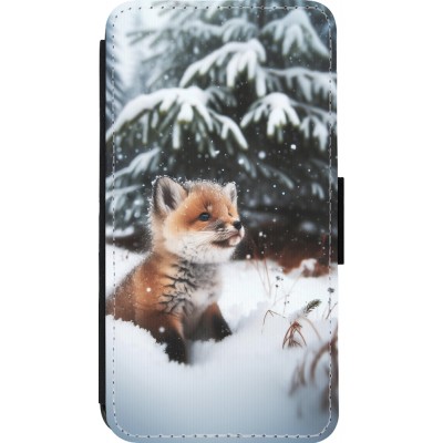 Coque iPhone 13 mini - Wallet noir Noël 2023 Renardeau sapin