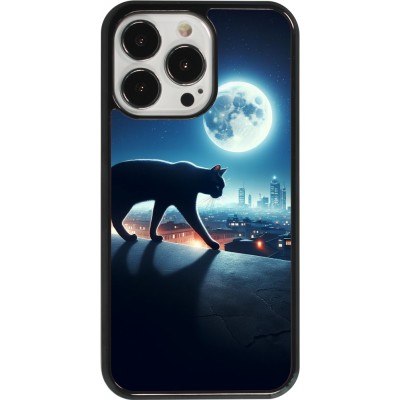 Coque iPhone 13 Pro - Chat noir sous la pleine lune