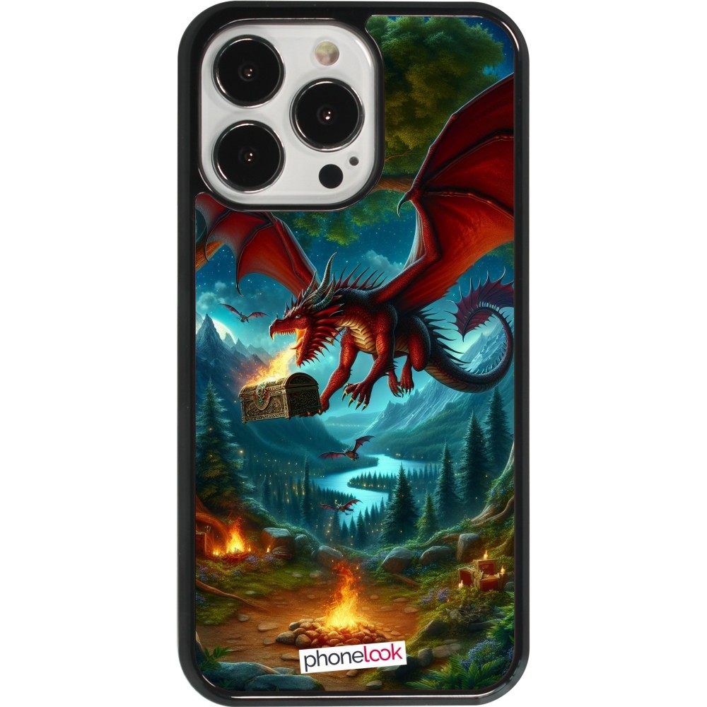 Coque iPhone 13 Pro - Dragon Volant Forêt Trésor