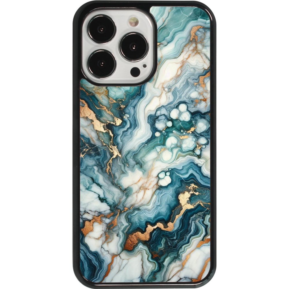 Coque iPhone 13 Pro - Marbre Vert Bleu Doré