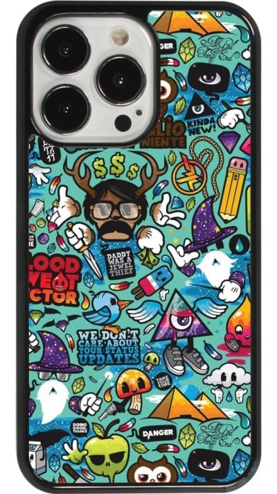 Coque iPhone 13 Pro - Mixed Cartoons Turquoise