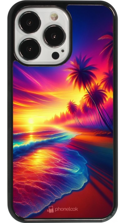 Coque iPhone 13 Pro - Plage coucher soleil flashy