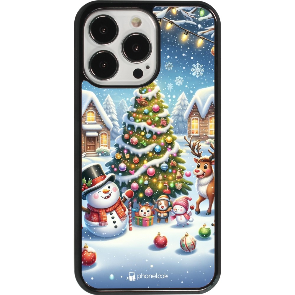 Coque iPhone 13 Pro - Noël 2023 bonhomme de neige et sapin