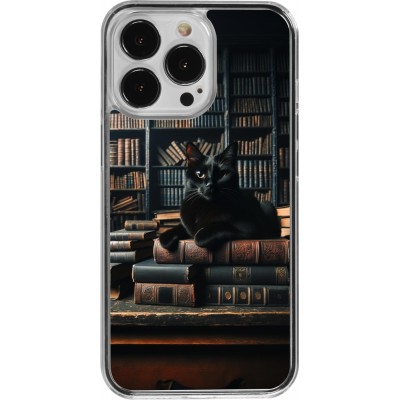 Coque iPhone 13 Pro - Plastique transparent Chat livres sombres