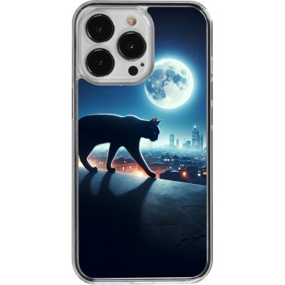 Coque iPhone 13 Pro - Plastique transparent Chat noir sous la pleine lune