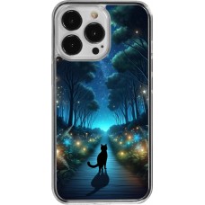 Coque iPhone 13 Pro - Plastique transparent Chat noir promenade