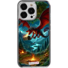 Coque iPhone 13 Pro - Plastique transparent Dragon Volant Forêt Trésor