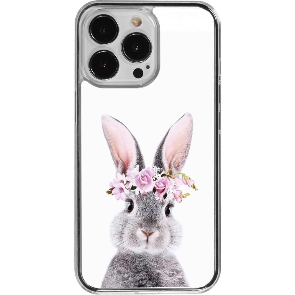 Coque iPhone 13 Pro - Plastique transparent Easter 2023 flower bunny