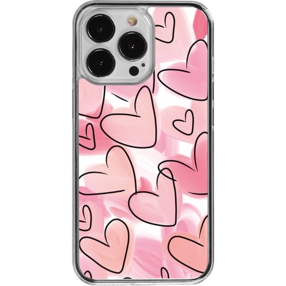 Coque iPhone 13 Pro - Plastique transparent Easter 2023 pink hearts