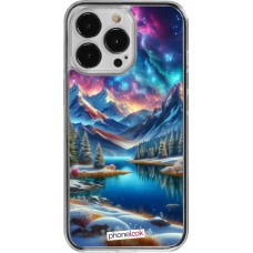 Coque iPhone 13 Pro - Plastique transparent Fantasy Mountain Lake Sky Stars