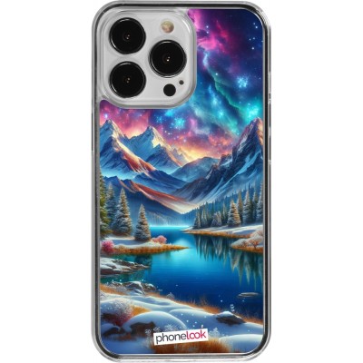 Coque iPhone 13 Pro - Plastique transparent Fantasy Mountain Lake Sky Stars