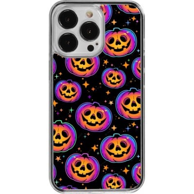 Coque iPhone 13 Pro - Plastique transparent Halloween 2024 rainbow pumpkins