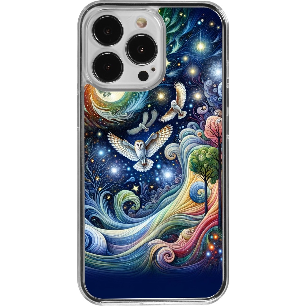 Coque iPhone 13 Pro - Plastique transparent hibou volant floral