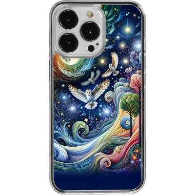 Coque iPhone 13 Pro - Plastique transparent hibou volant floral