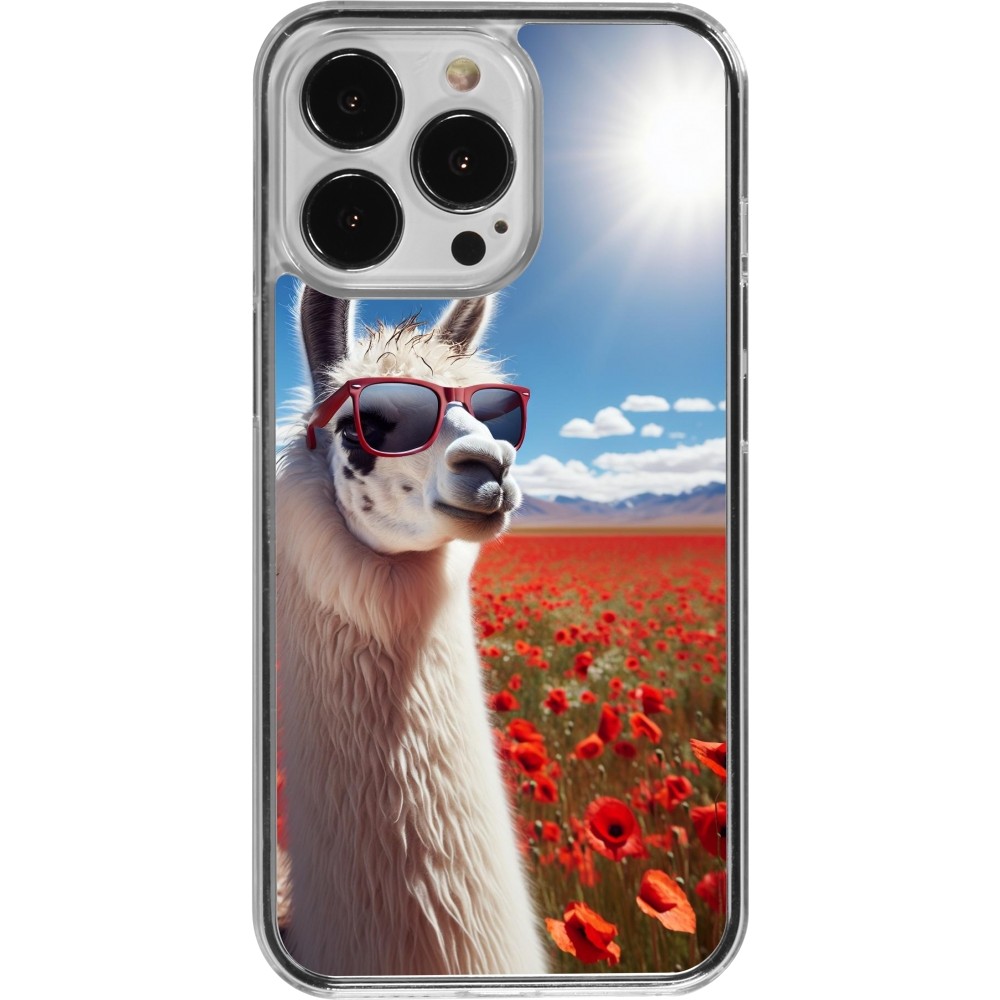 Coque iPhone 13 Pro - Plastique transparent Lama Chic en Coquelicot