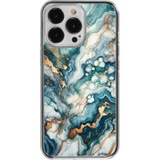 Coque iPhone 13 Pro - Plastique transparent Marbre Vert Bleu Doré