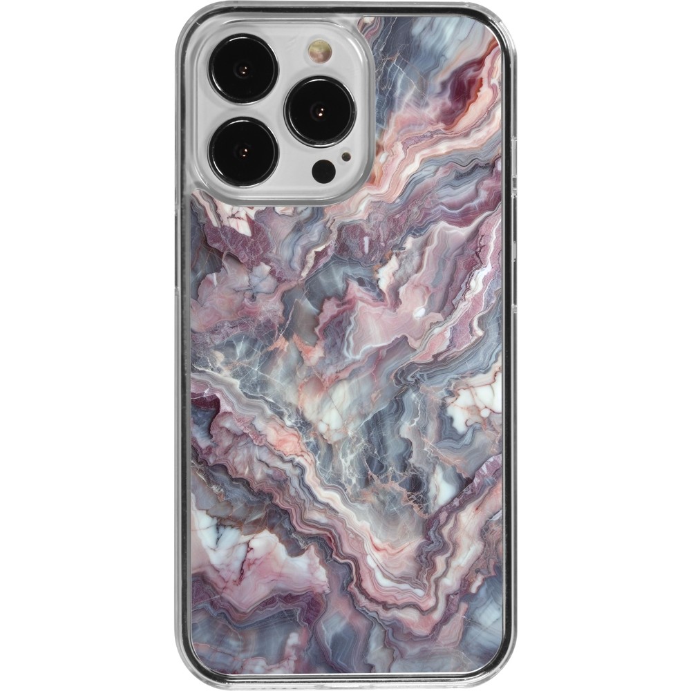 Coque iPhone 13 Pro - Plastique transparent Marbre violette argentée