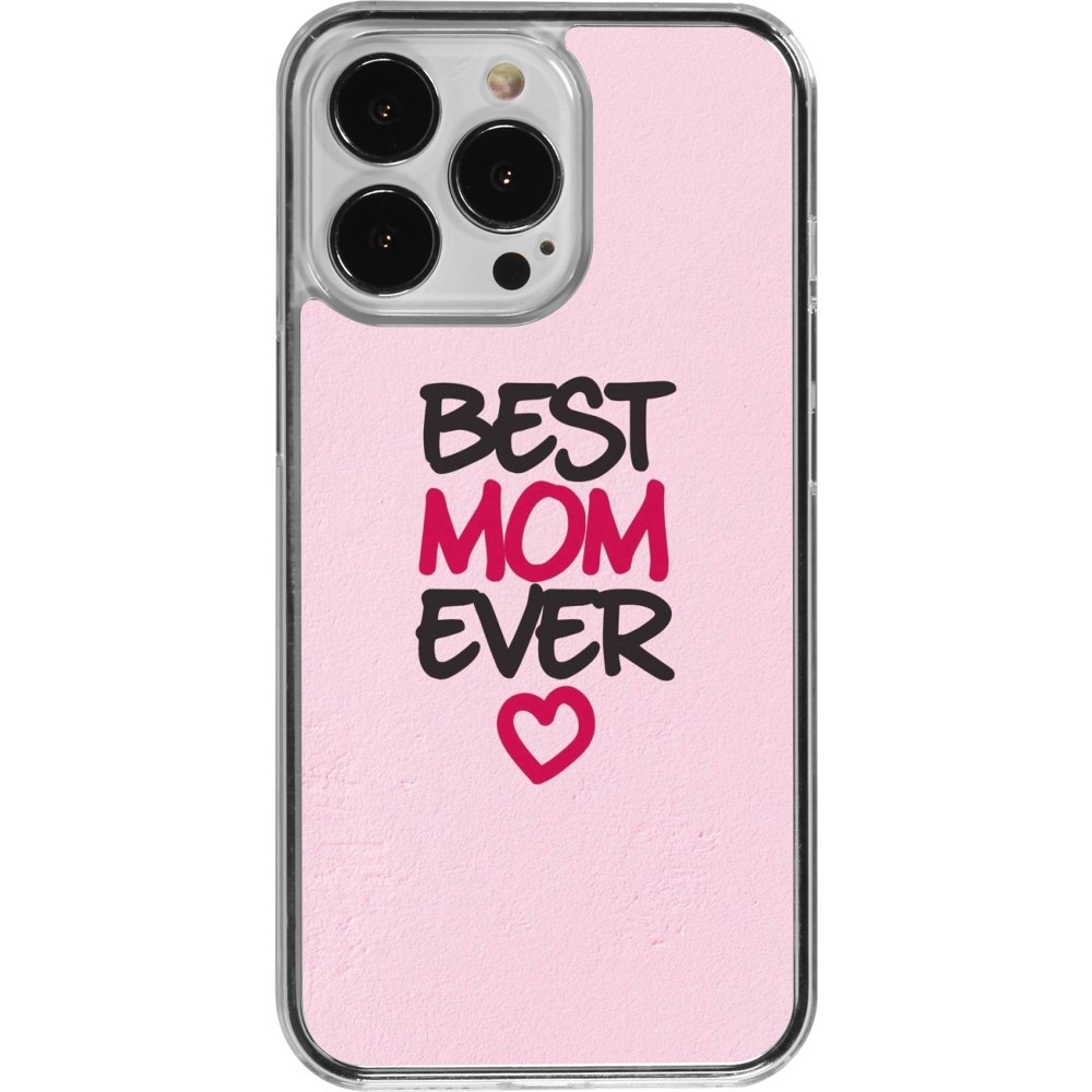 Coque iPhone 13 Pro - Plastique transparent Mom 2023 best Mom ever pink