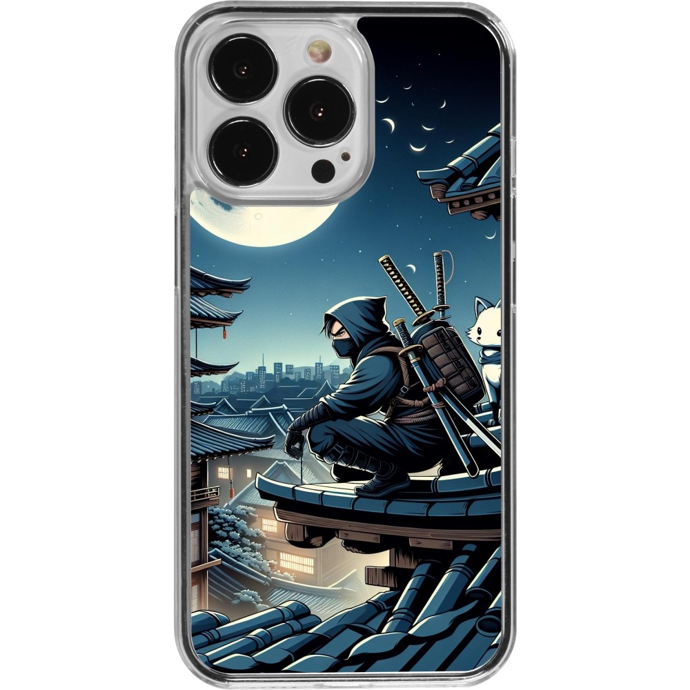 Coque iPhone 13 Pro - Plastique transparent Ninja sous la lune